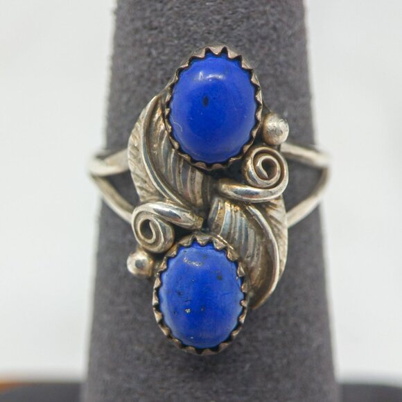 Sterling Silver Lapis Double-Stone Southwest Ring – Size 6.25